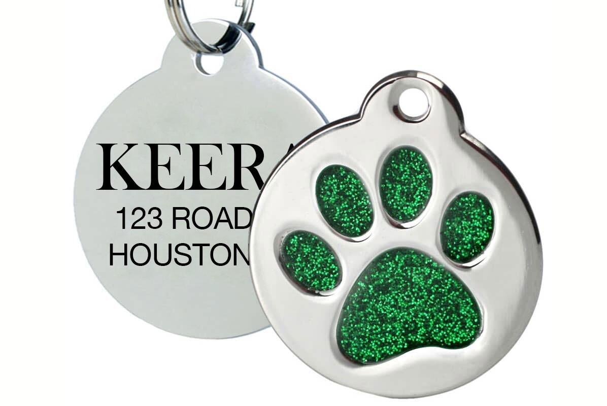 Personalized Glitter Paw Dog Tag, Cat ID | Engraved Pet Tag USA