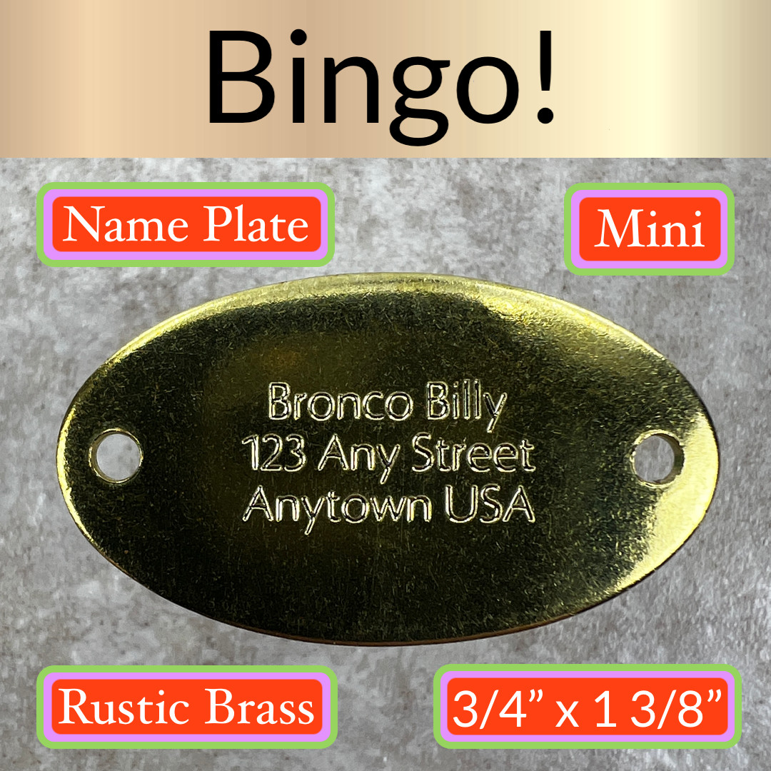 Custom Engraved Tags Personalized NAME PLATE Tags ID Tag BRASS RUSTIC OVAL MINI