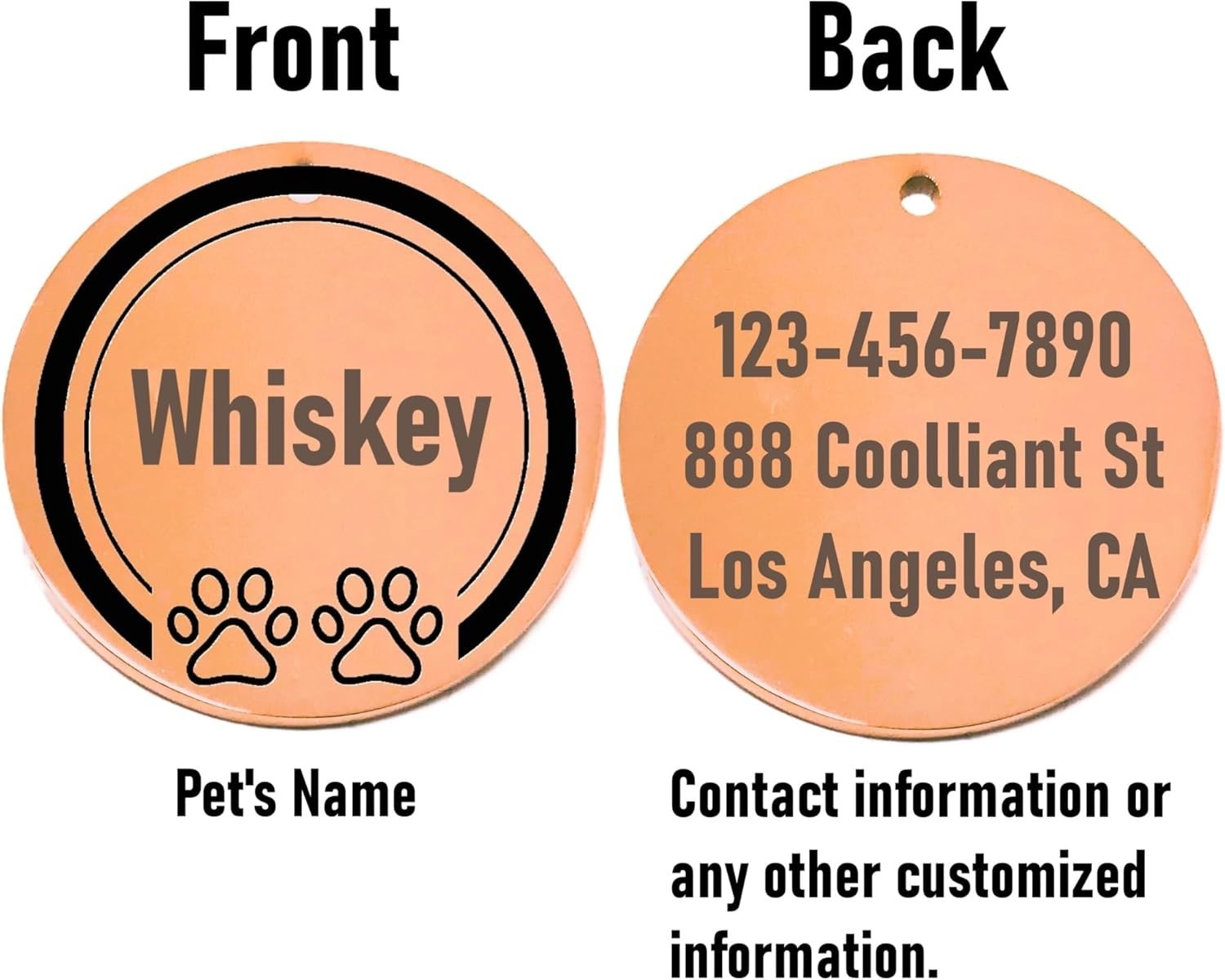 Custom 2 Paws Pet ID Tags for Dog or Cat Collar – Laser Etched Cute Name Tag