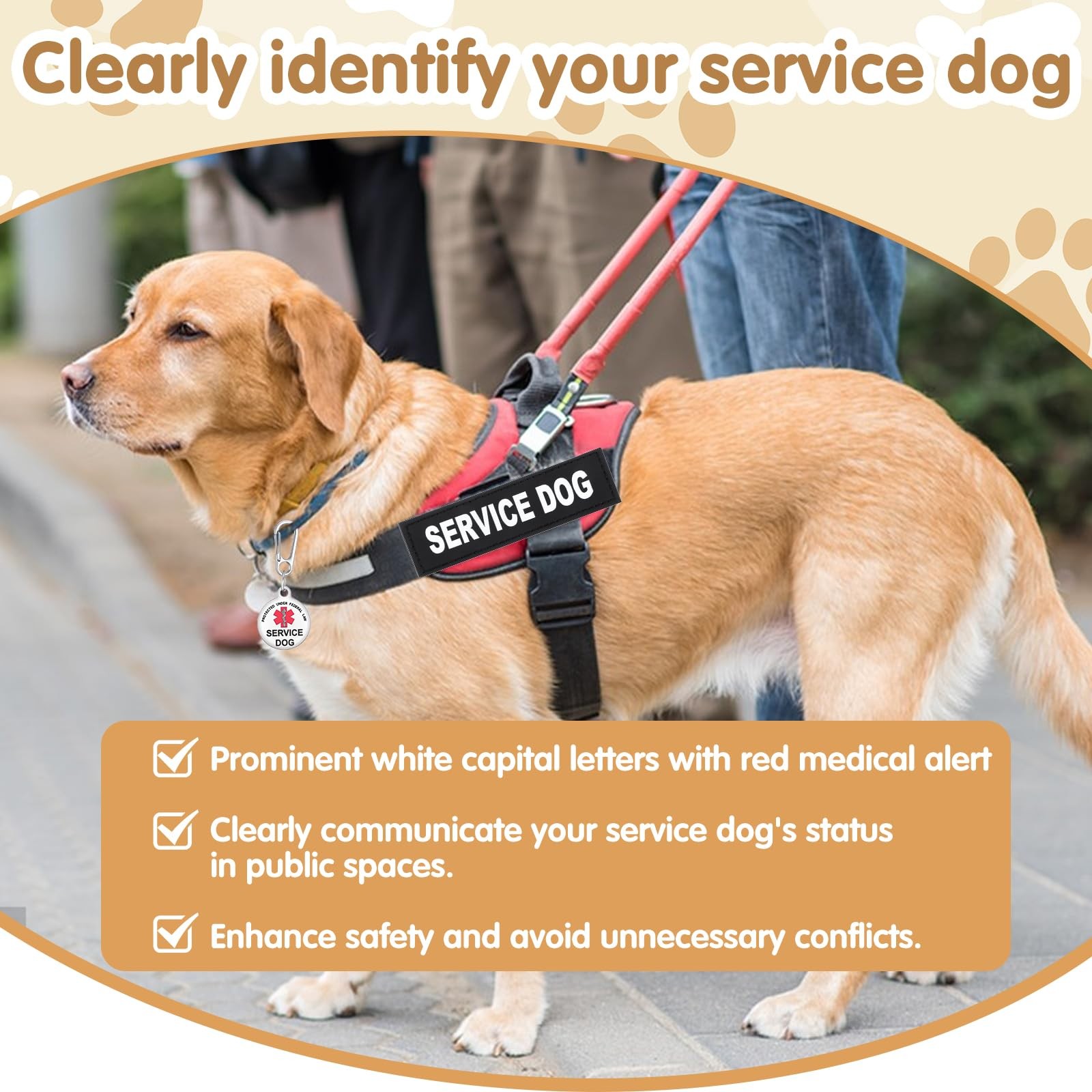 2 PCS Service Dog Patches ID Tags Removable Black Vest Training Collar Fix