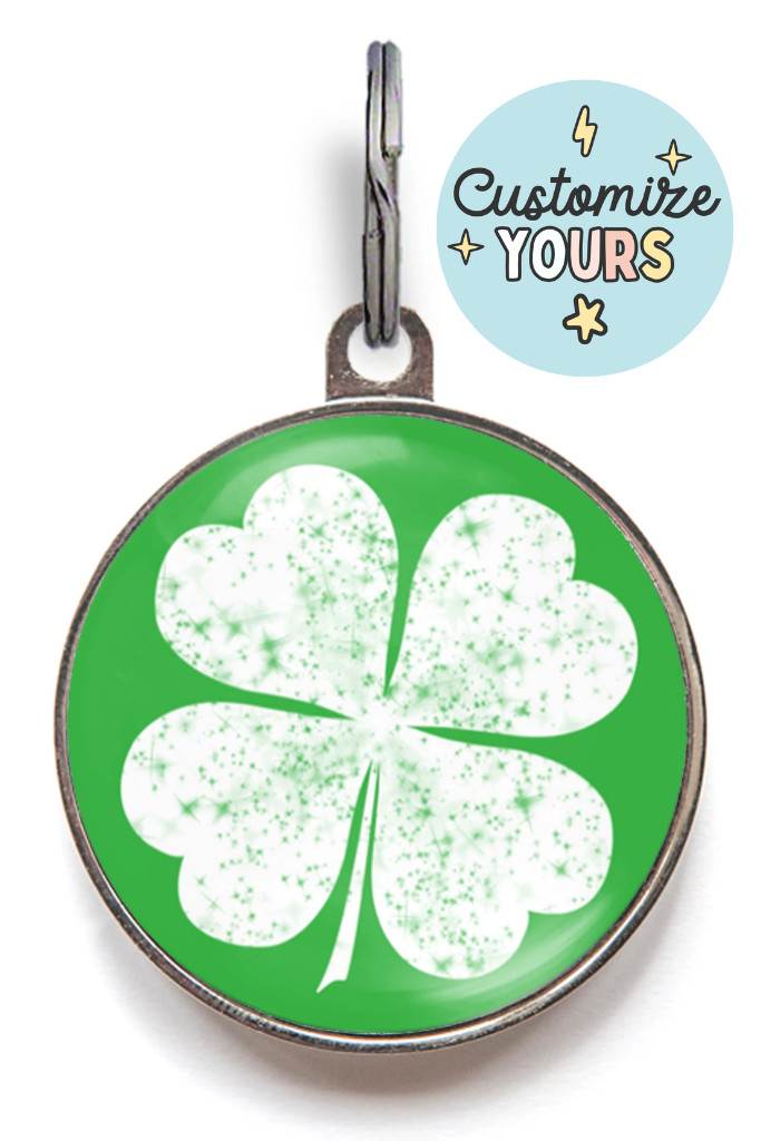 Lucky Clover Pet ID Tag – Four Leaf Charm for Dogs & Cats with Custom Back