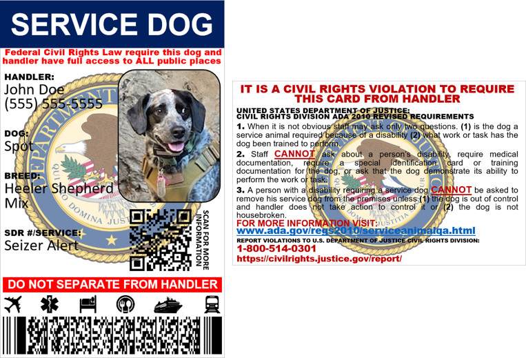SERVICE DOG ID CARD – CUSTOMIZABLE 2 SIDED PHYSICAL & DIGITAL CARD