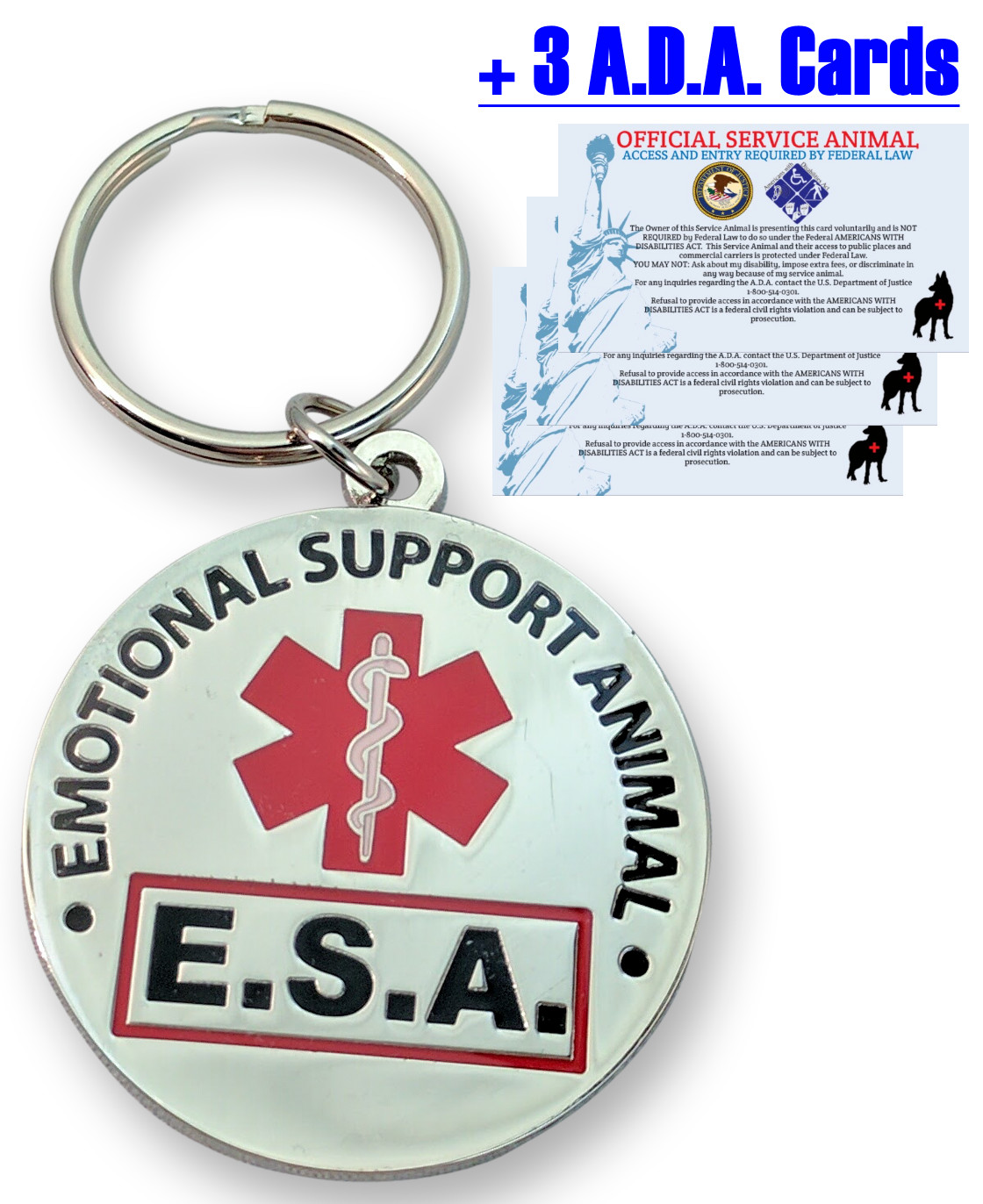 Emotional Support Animal ESA Dog Metal Collar Tag +ADA Cards | ALL ACCESS CANINE