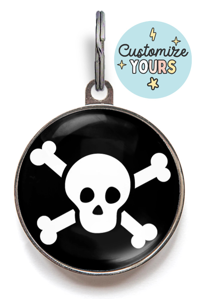 Skull and Crossbones Pet ID Tag – Personalized Pirate Dog Name Tag (36 Colors)