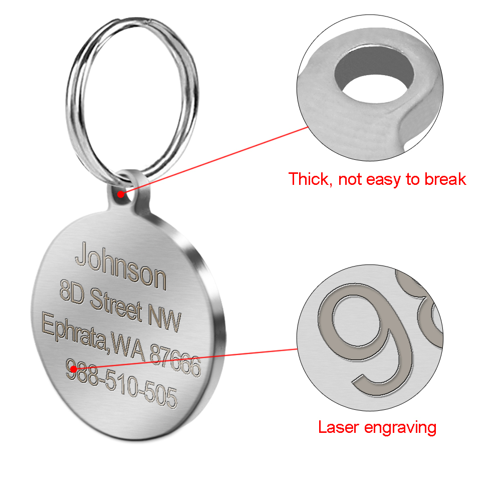 Round Stainless Steel Engraved Dog Tags Personalized Pet Cat ID tags Custom Free