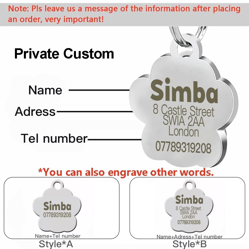 Personalized Pet ID Tag, Dog Tag, Cat Tag, Custom Cat Tag, Easy to Read, Pet