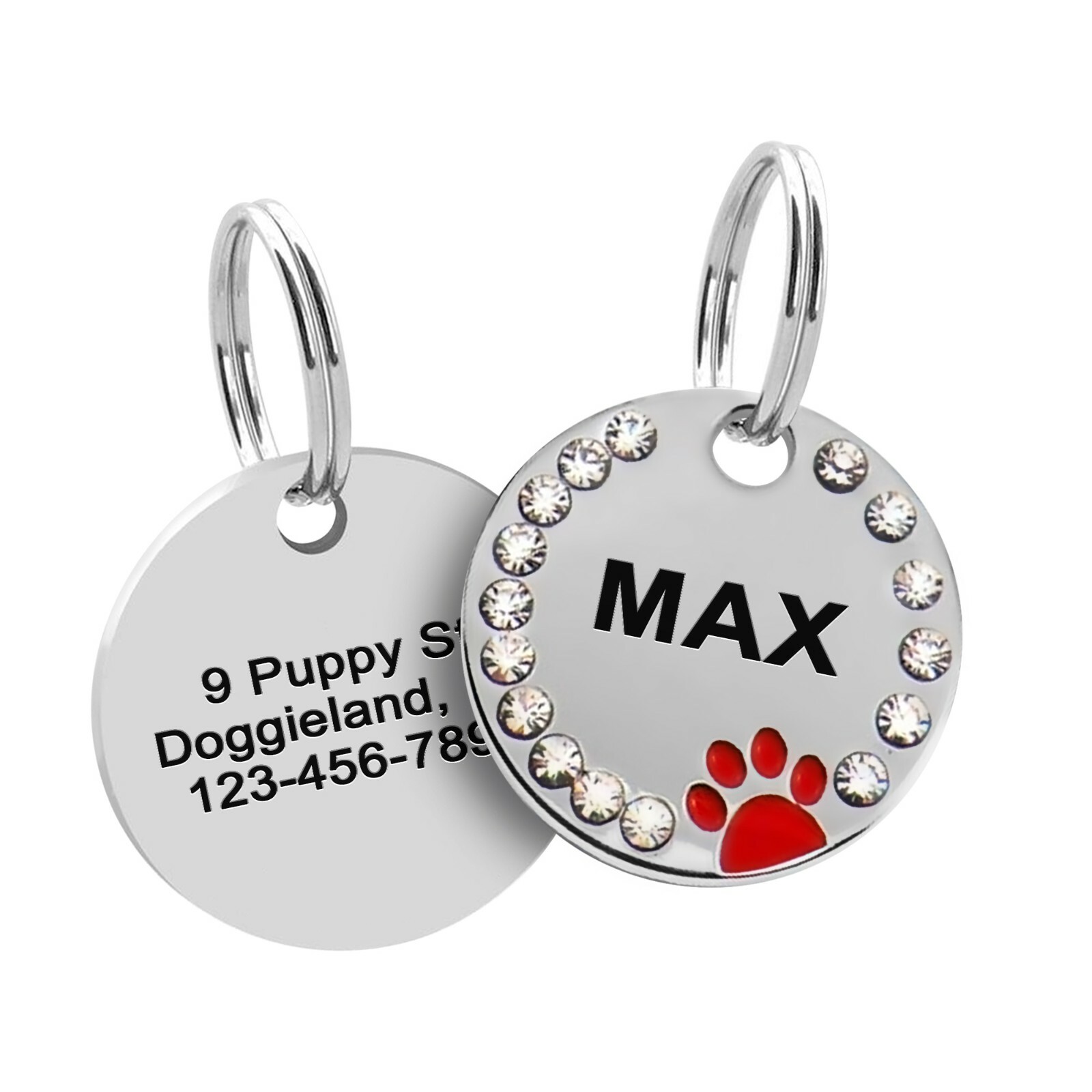 Custom crystals Pet ID Tag Personalized Rhinestones Cat Dog Tag Sparkling Paw