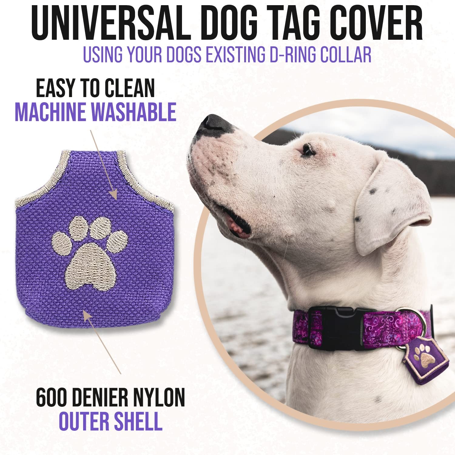 Dog Tag Silencer Purple Pawprint – Quiet Pet ID Cover, Fits 4 Tags, Durable N…
