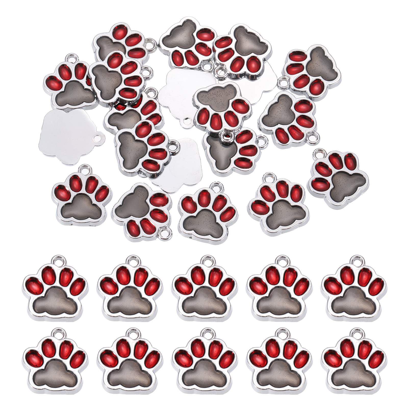 Enamel Paw Print Charm, 20Pcs Alloy Enamel Pendants, Black/Red