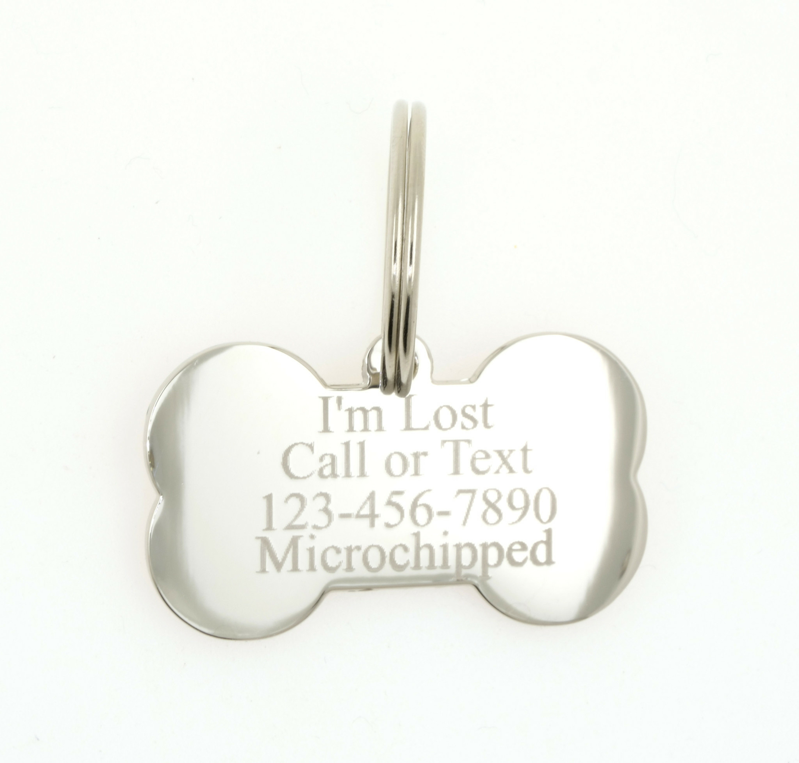 Custom Engraved Personalized Stainless Bone w/ Pink CZ Stones Dog Pet ID Tag