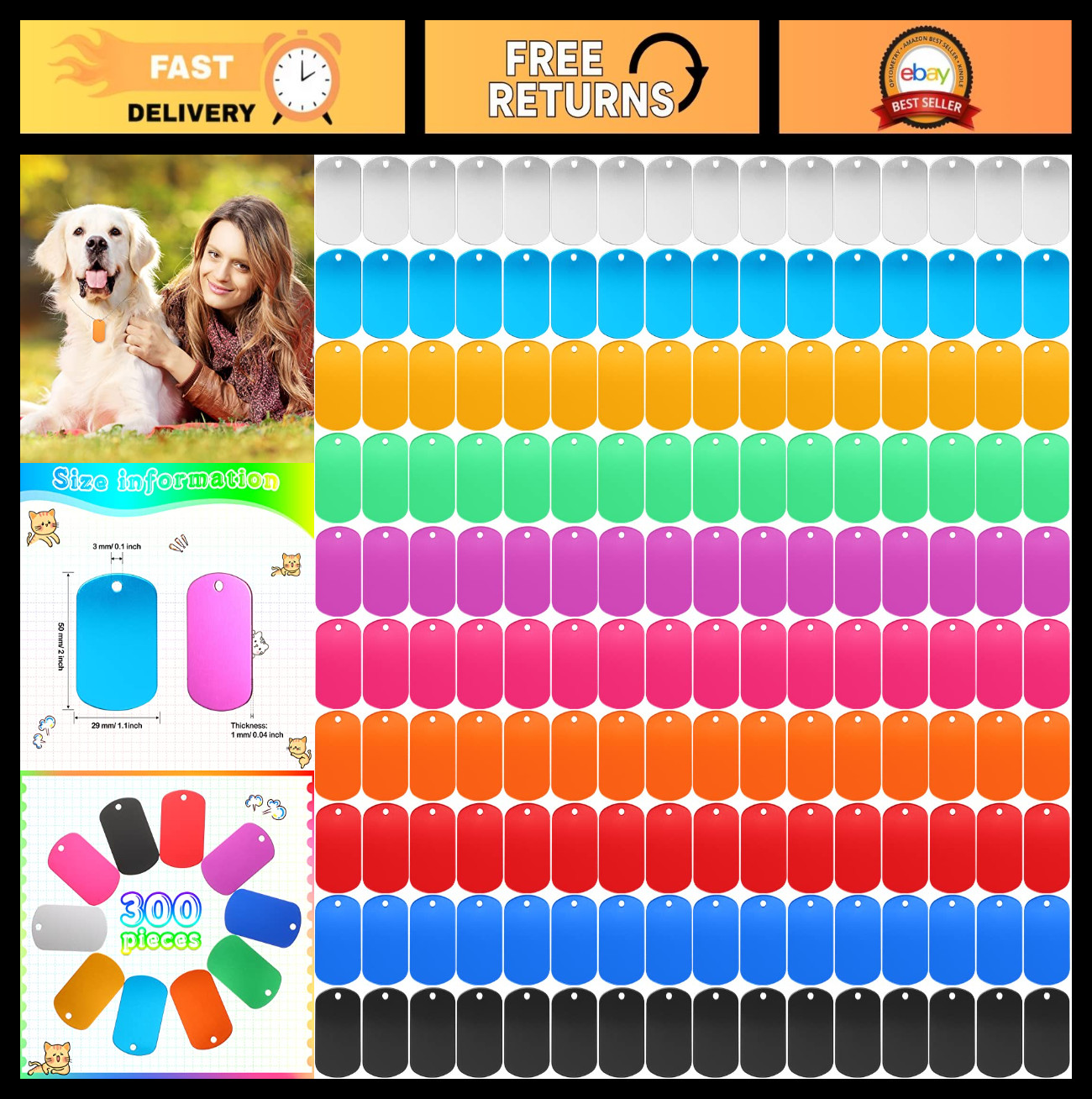 300 Aluminum Dog Tags – 300 Blank Discs for DIY Pet Tags, Metal Stamping, Multic