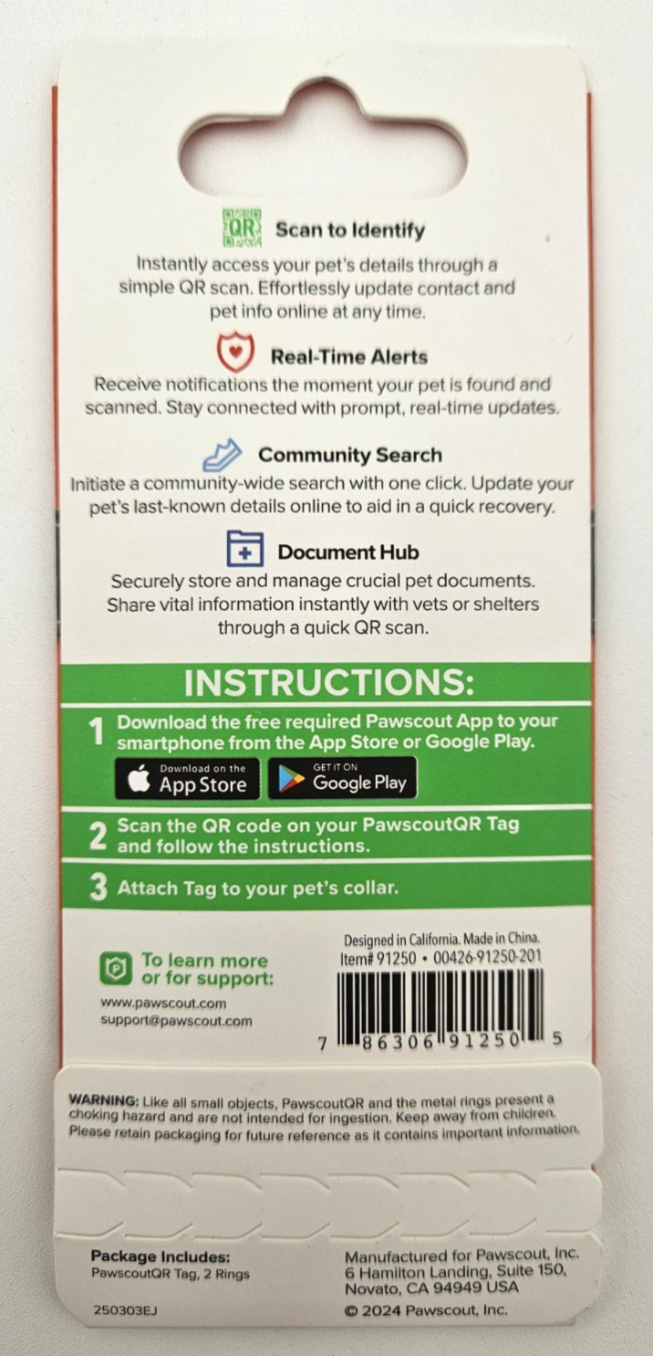 Pawscout QR The Smart Pet Tag Finder for Dogs/Cats Connects To Your Phone