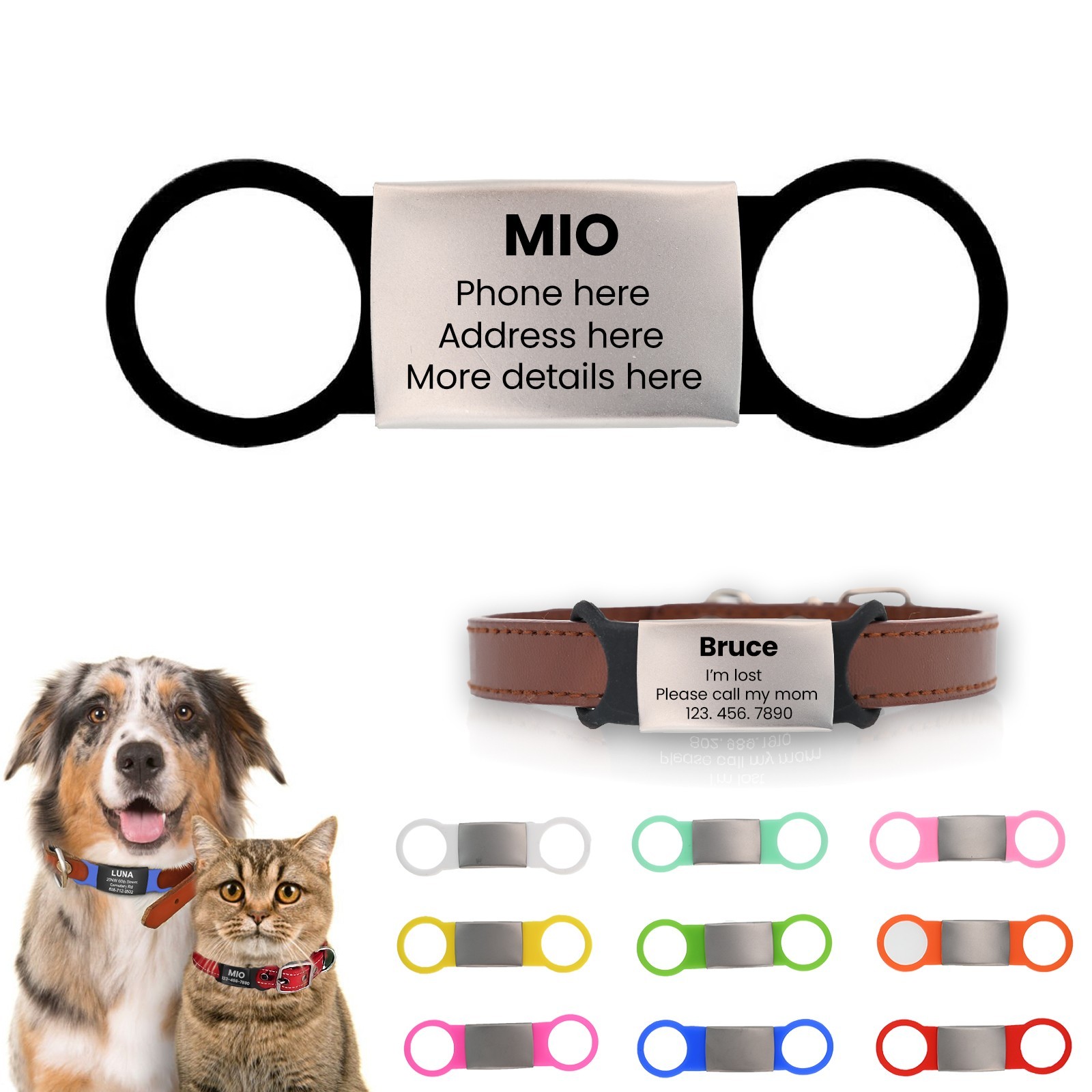 Custom Dog Tag Pets Engraved Name Tag Slide On ID Tags Collar Tags S, M, L, XL