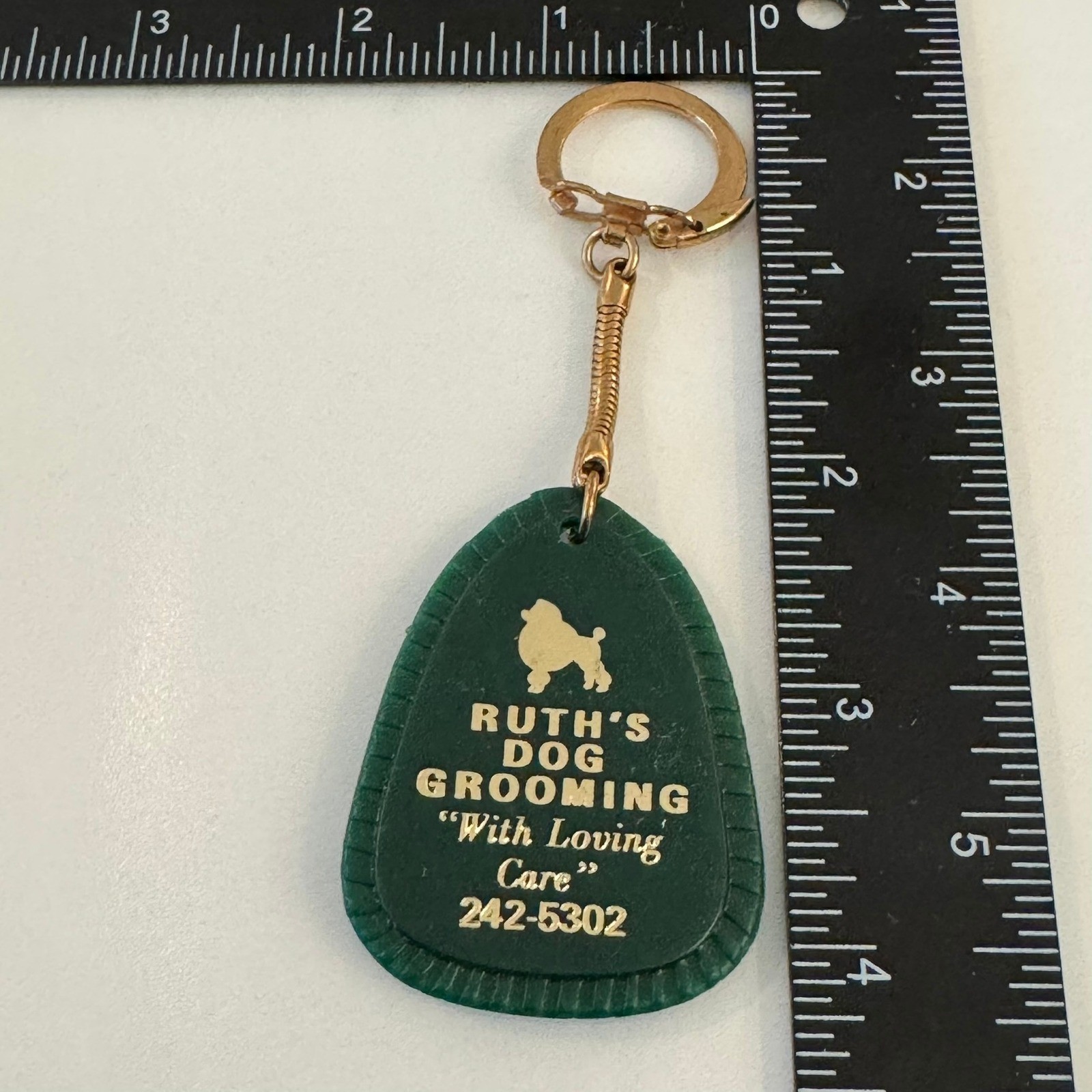 Vintage Ruths Dog Grooming Keychain Poodle “With Loving Care” Phone Number