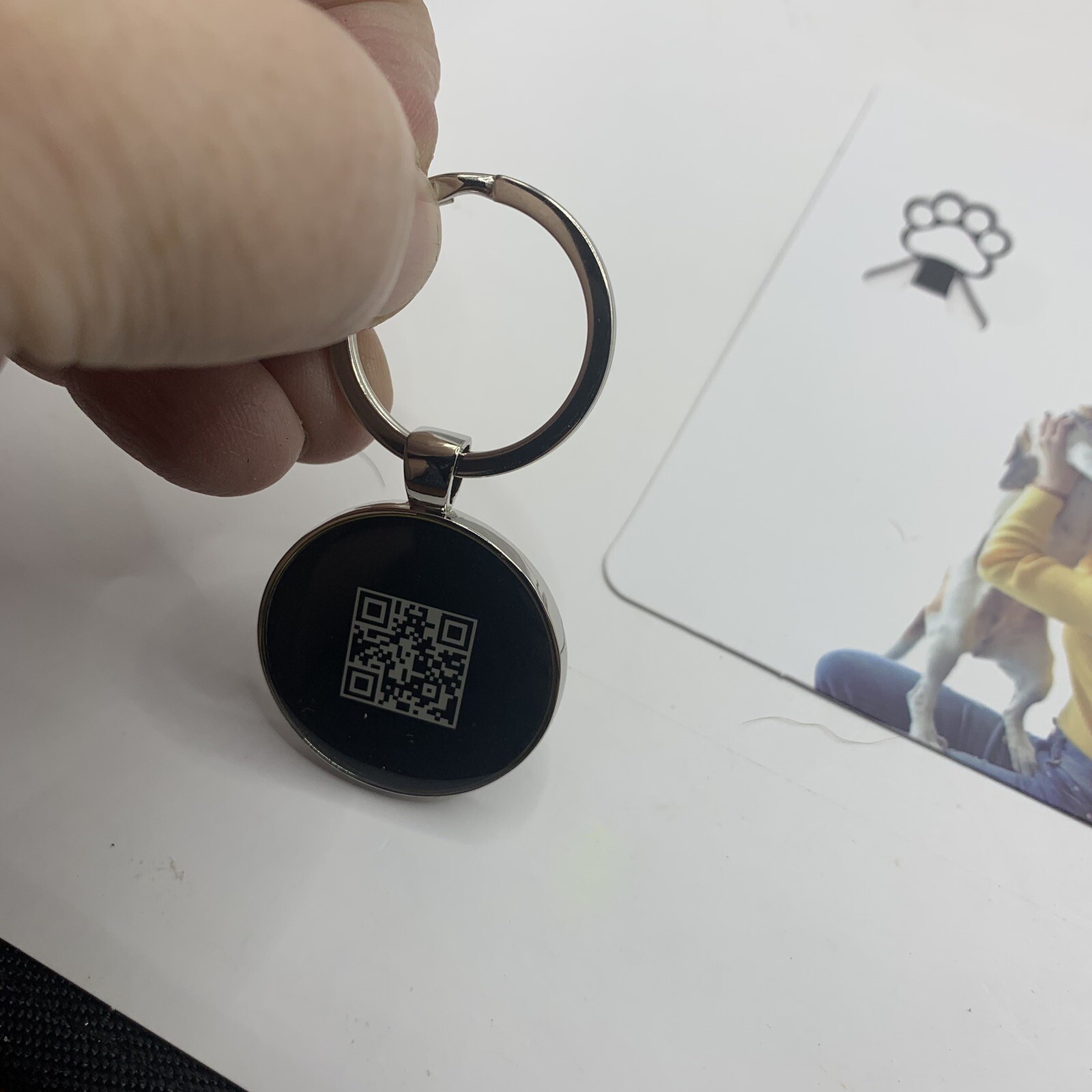 QR Code Dog Tag Pet Stainless Steel Bone Ring Activate Account KEKID NEW