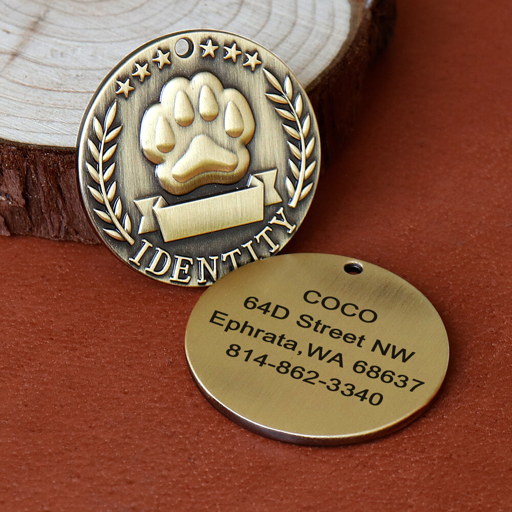 BRASS DOG TAGS MILITARY PERSONALIZED CUSTOM PET NAME ID ENGRAVED FOR COLLAR