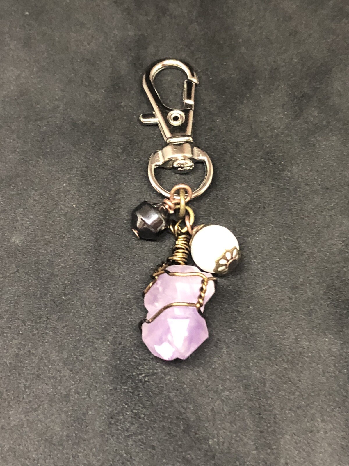 Wire Wrapped Amethyst, Moonstone & Octahedron Hematite Pet Charm, Healing Pet