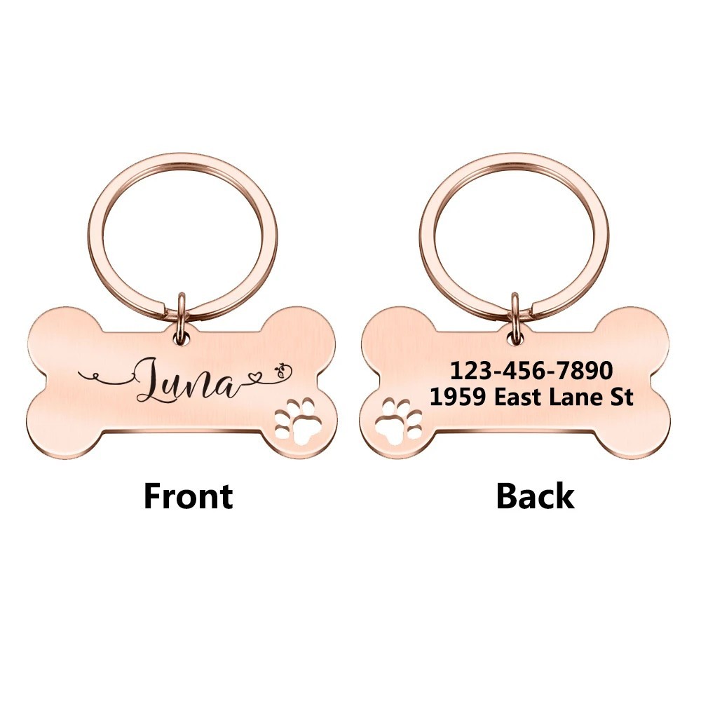 Personalized Dog Tags Engraved Cat Puppy Pet ID Name Collar Tag Bone/Paw Glitter