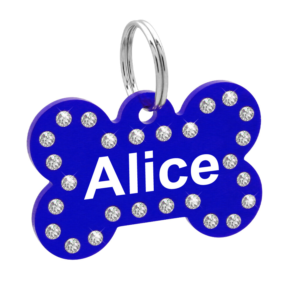 20/100pcs 40mm Personalized Dog Tags Glitter Rhinestone Bulk Bone Pet Name Discs