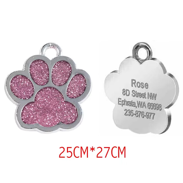 Personalized Dog Cat Tags Free Engraved Pet Puppy ID Anti-lost Name Paw Glitter