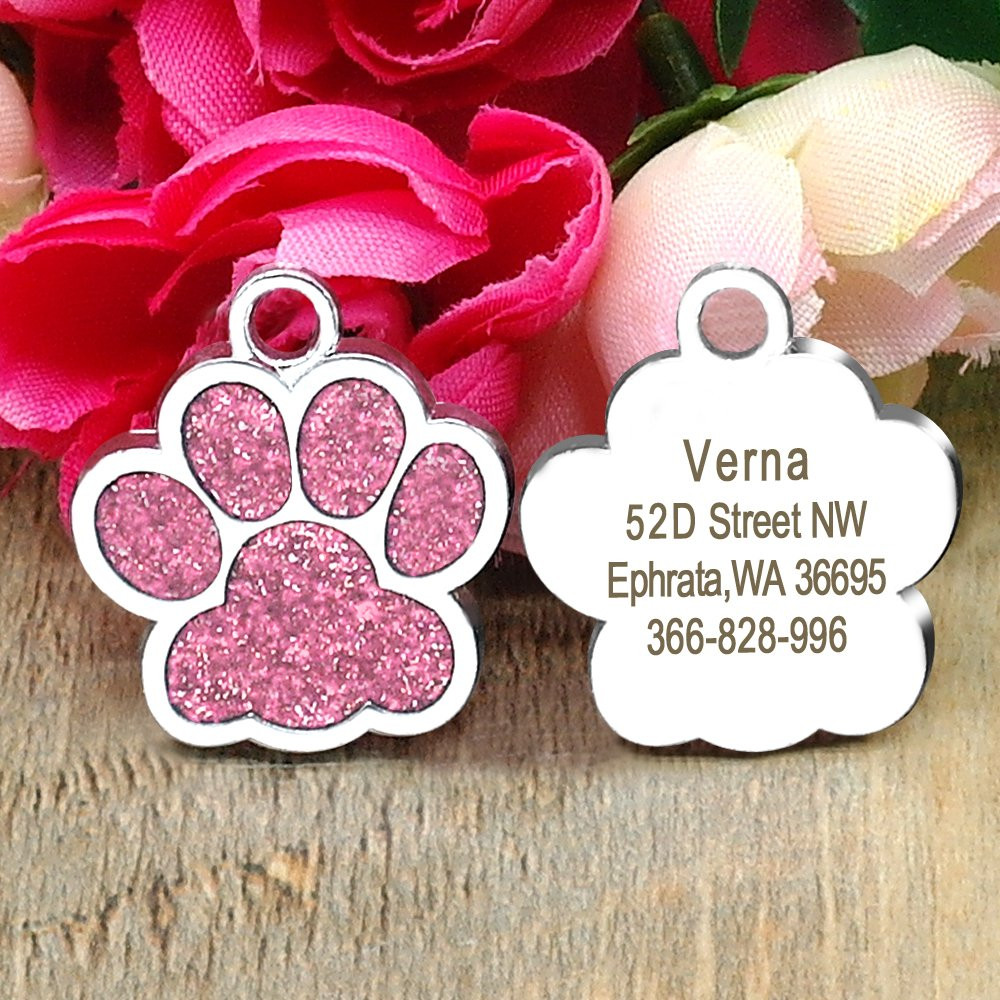 Paw Laser Custom Engraved Dog Cat Tag Personalized with Free Split Ring