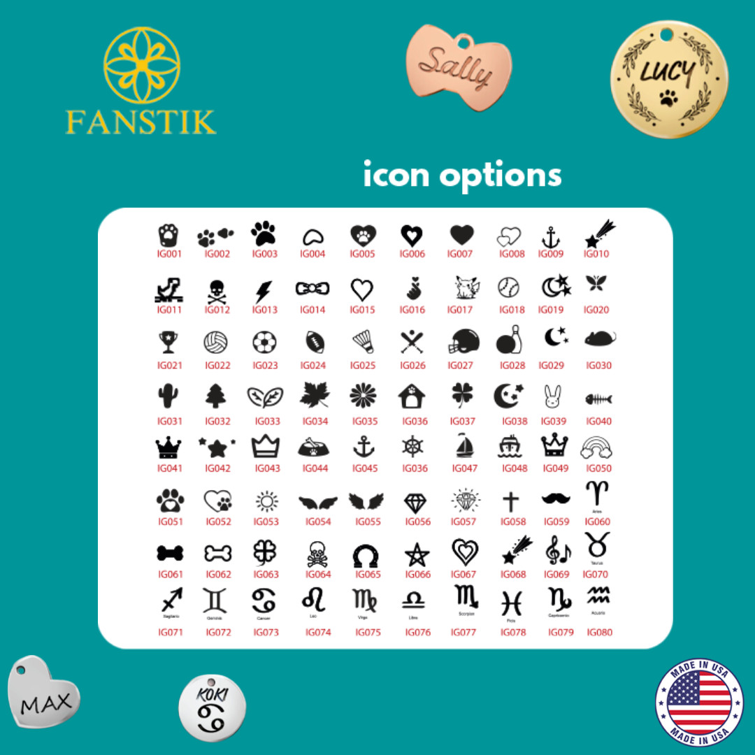 Pet ID Tag, Customized Dog Tags, Cat Tags, Engraved. FANSTIK (Icon) MADE IN USA