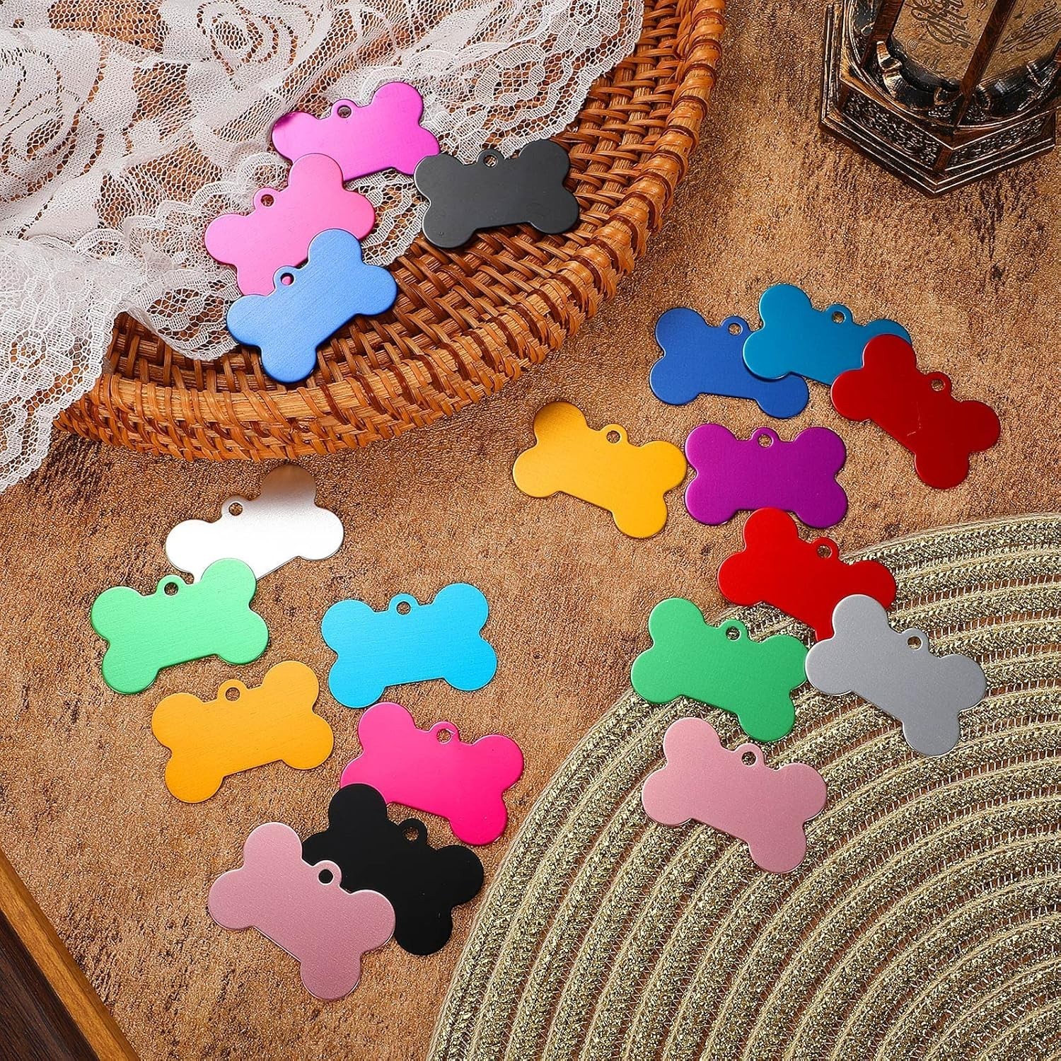 Durable 38mm Bone Shape Pet Tags – 200 Colorful Engraving Pendants for Pets