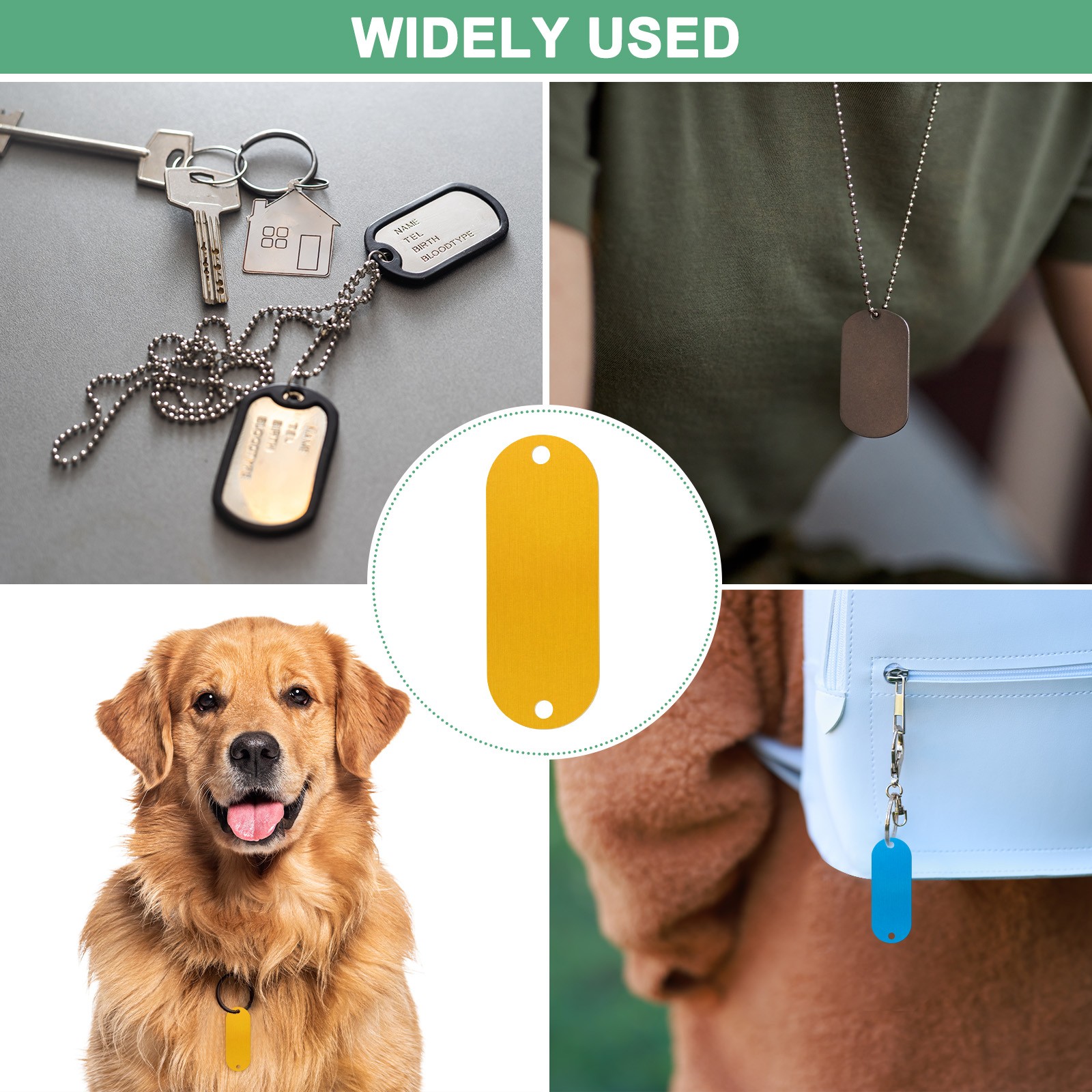 25-Pack 2″ x 0.75″ x 0.04″( L x W x T ) Blank Dog Tags [Yellow, 2 Holes]