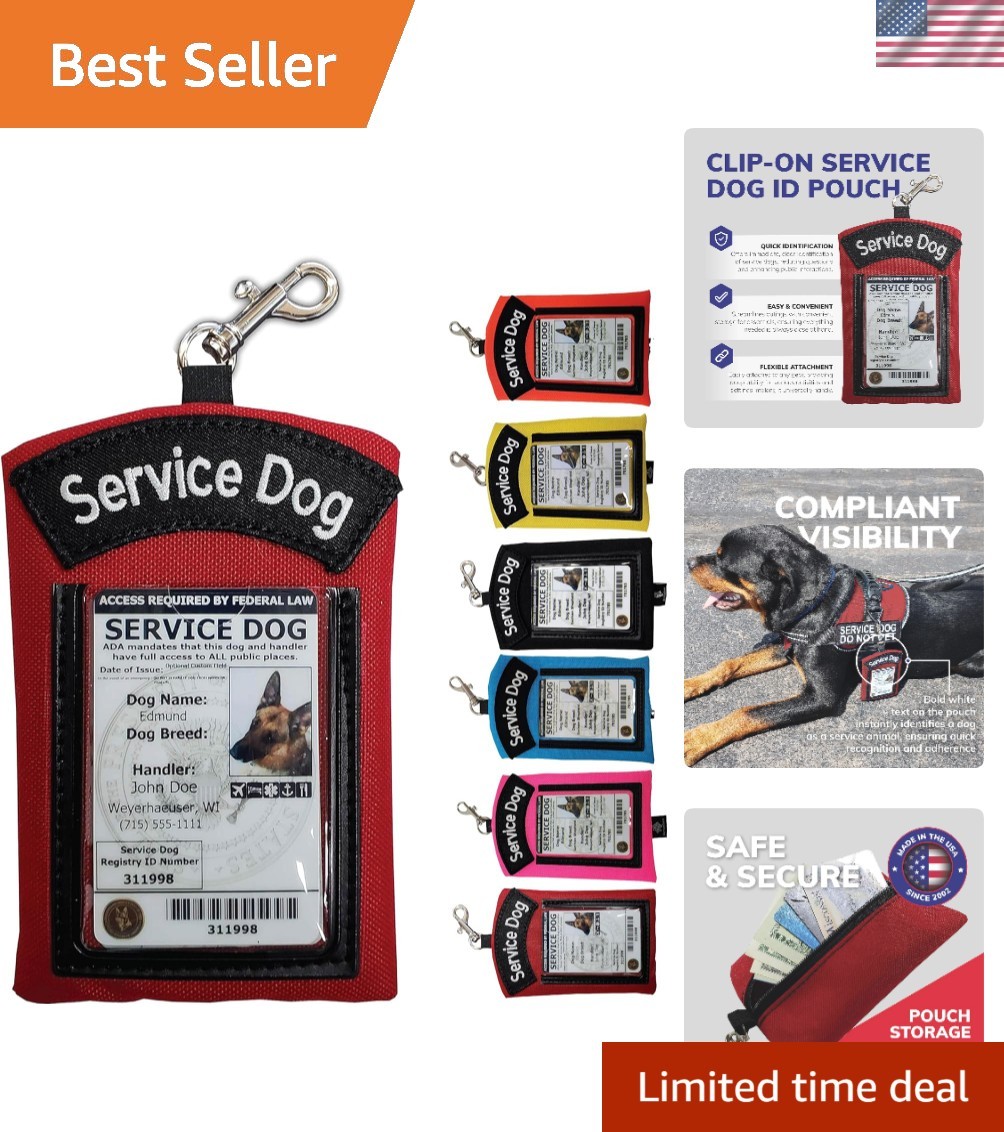 Durable Nylon Service Dog ID Tag Holder – Zipper Pocket for Essentials, 5″x4″