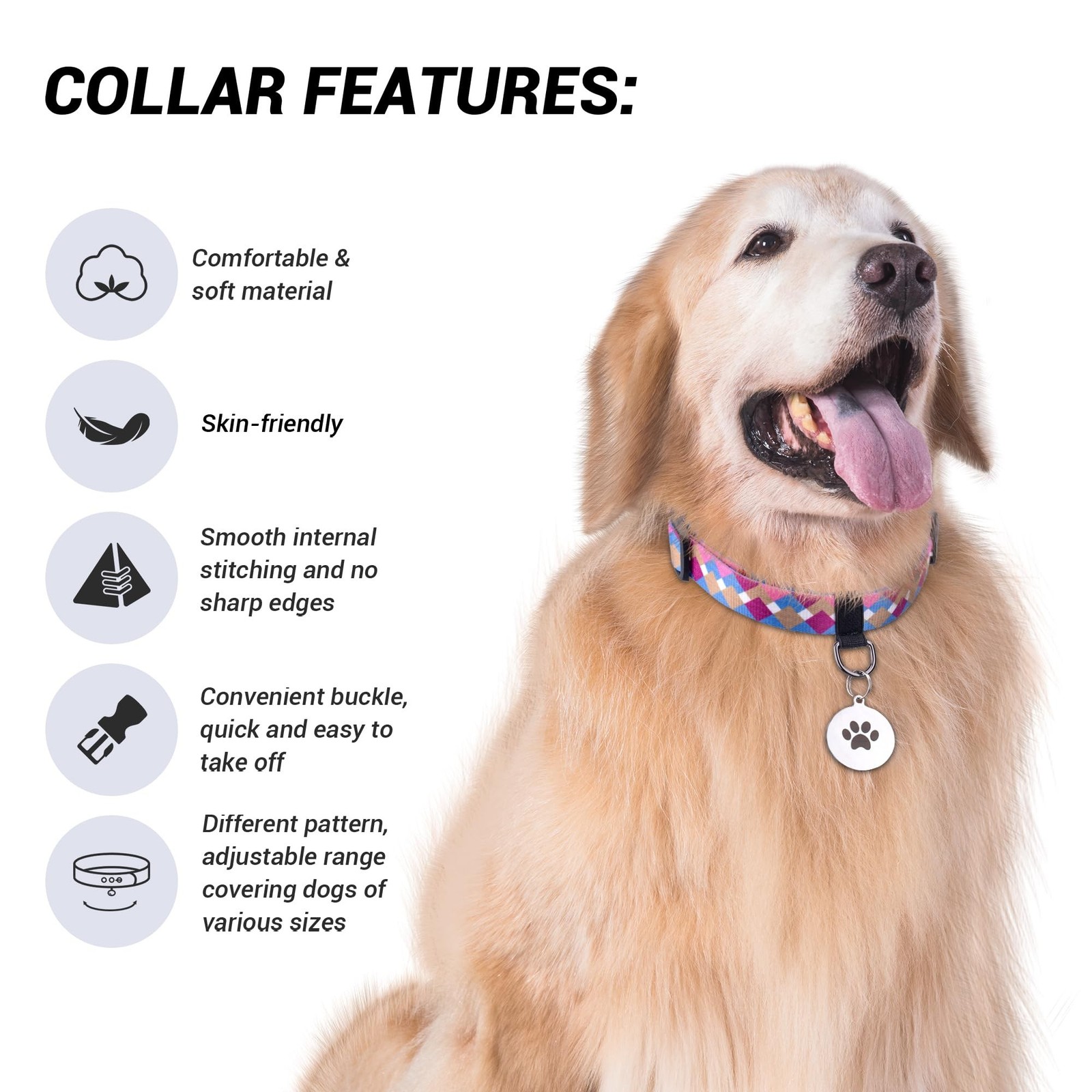 Dog Collar with Name Personalized Dog Collar，Plastic Buckle Dog Collar Qu