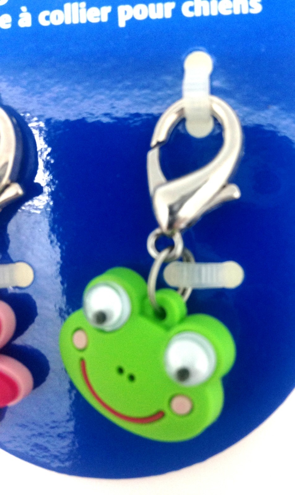 New 2 Pack Top Paw Dog Collar Charm Set Pink Flower Diamond Green Frog Eyes Clip