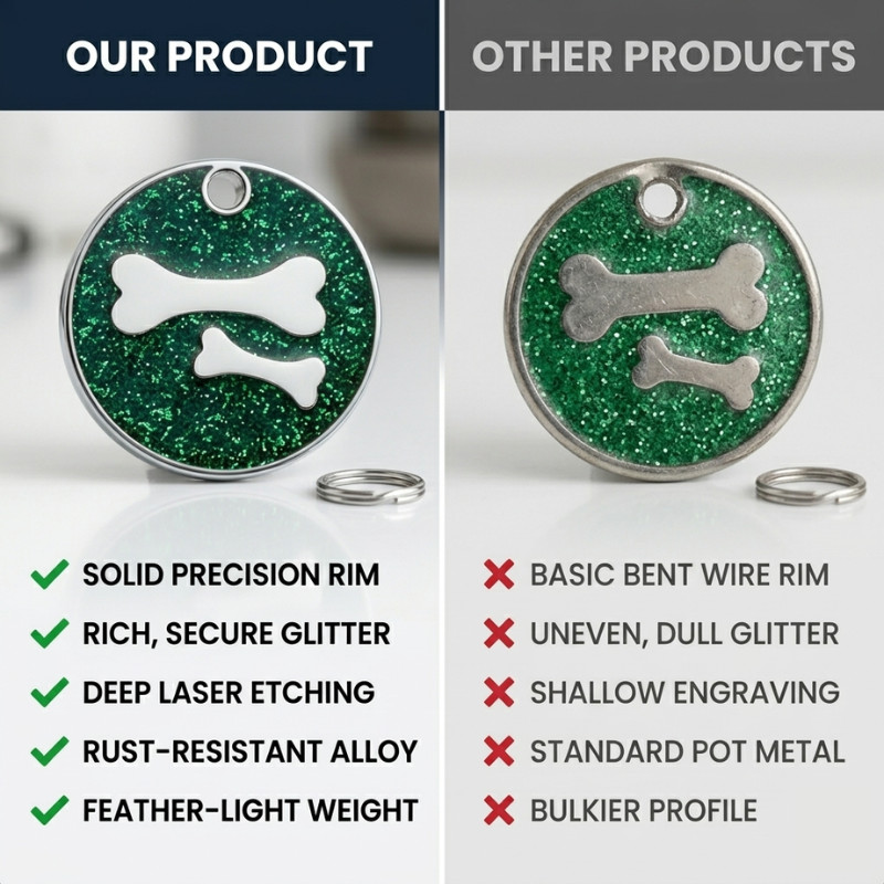 Personalized Pet ID Tag, Dog Tag, Cat Tag, Glitter double Bone Round Pet ID Tag