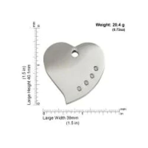 Red Dingo Pet Dog Cat ID Tag Diamante Cubic Zirconia Heart Polished Stainless