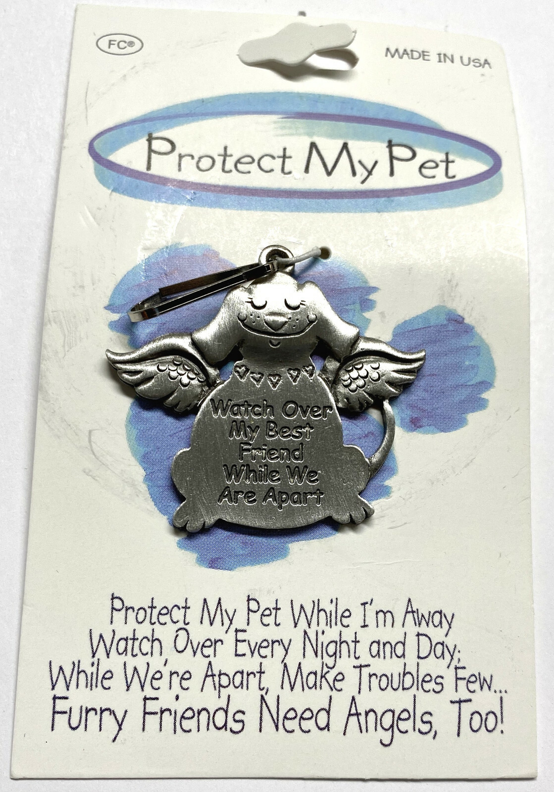 Dog Guardian Angel Collar Charm With Saying By FC in Pewter Made in USA NEW
