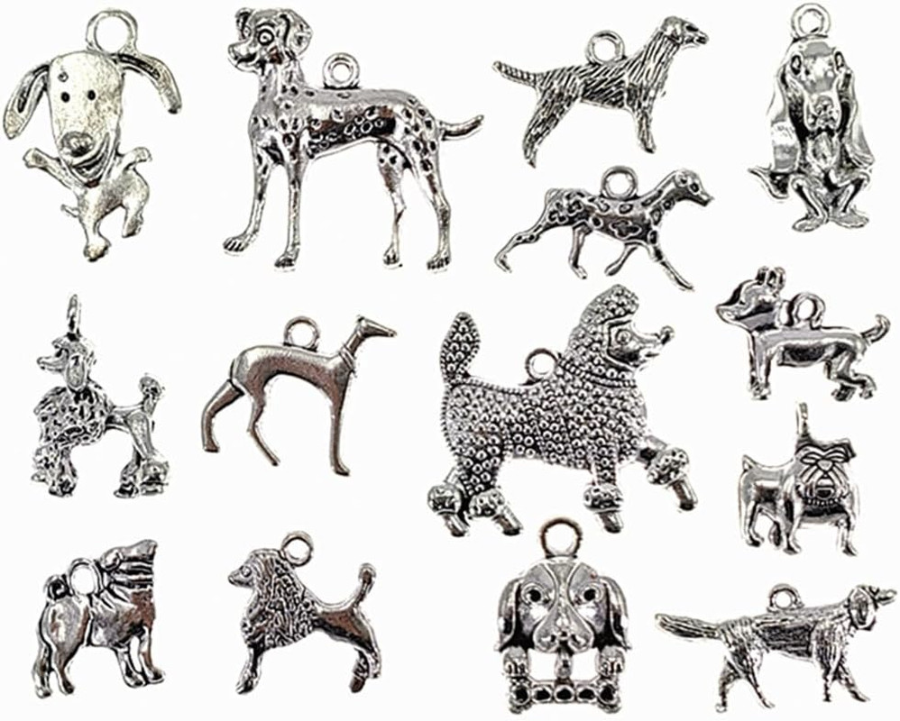 ALIMITOPIA 50Pcs Dog Charm,Assorted Dog Bone Paw Print Footprint Pet Charm Penda
