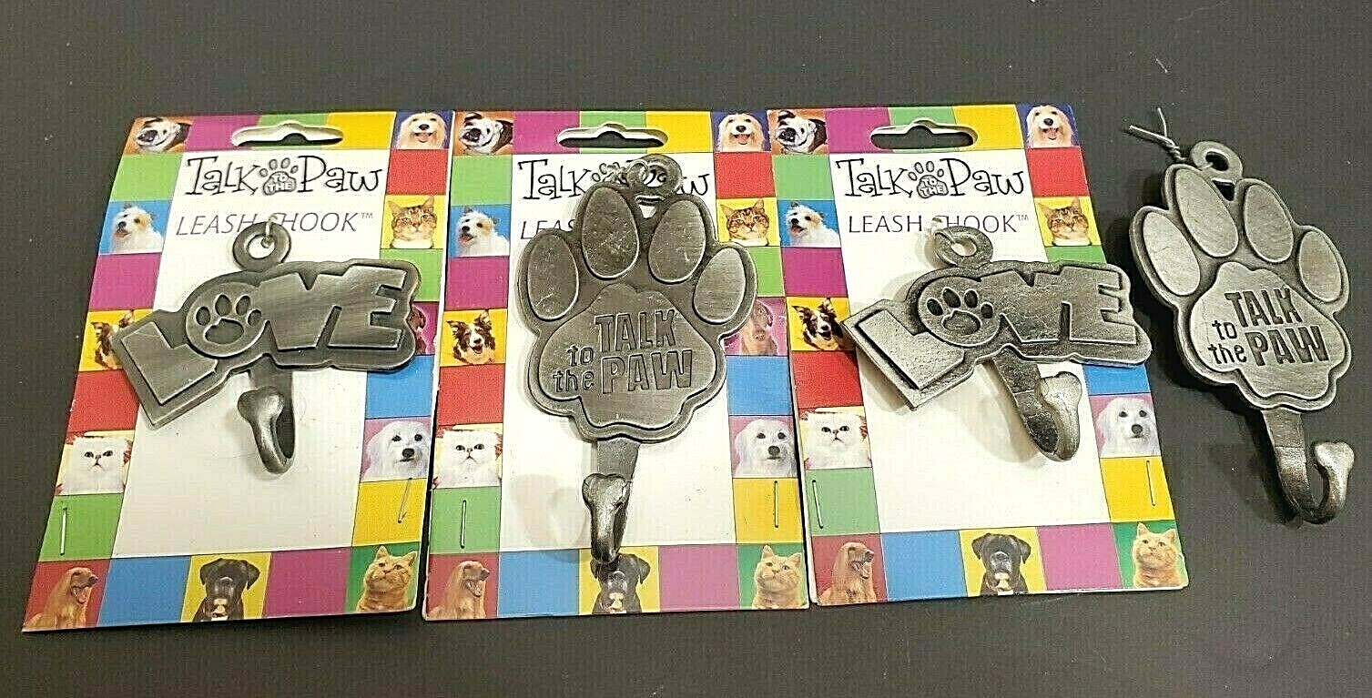 Lot of 4 – Talk to the Paw Dog Leash Hooks – Pewter – “Talk to the Paw” & “Love”
