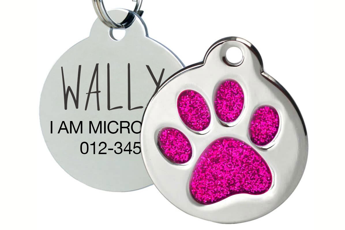 Personalized Glitter Paw Dog Tag, Cat ID | Engraved Pet Tag USA