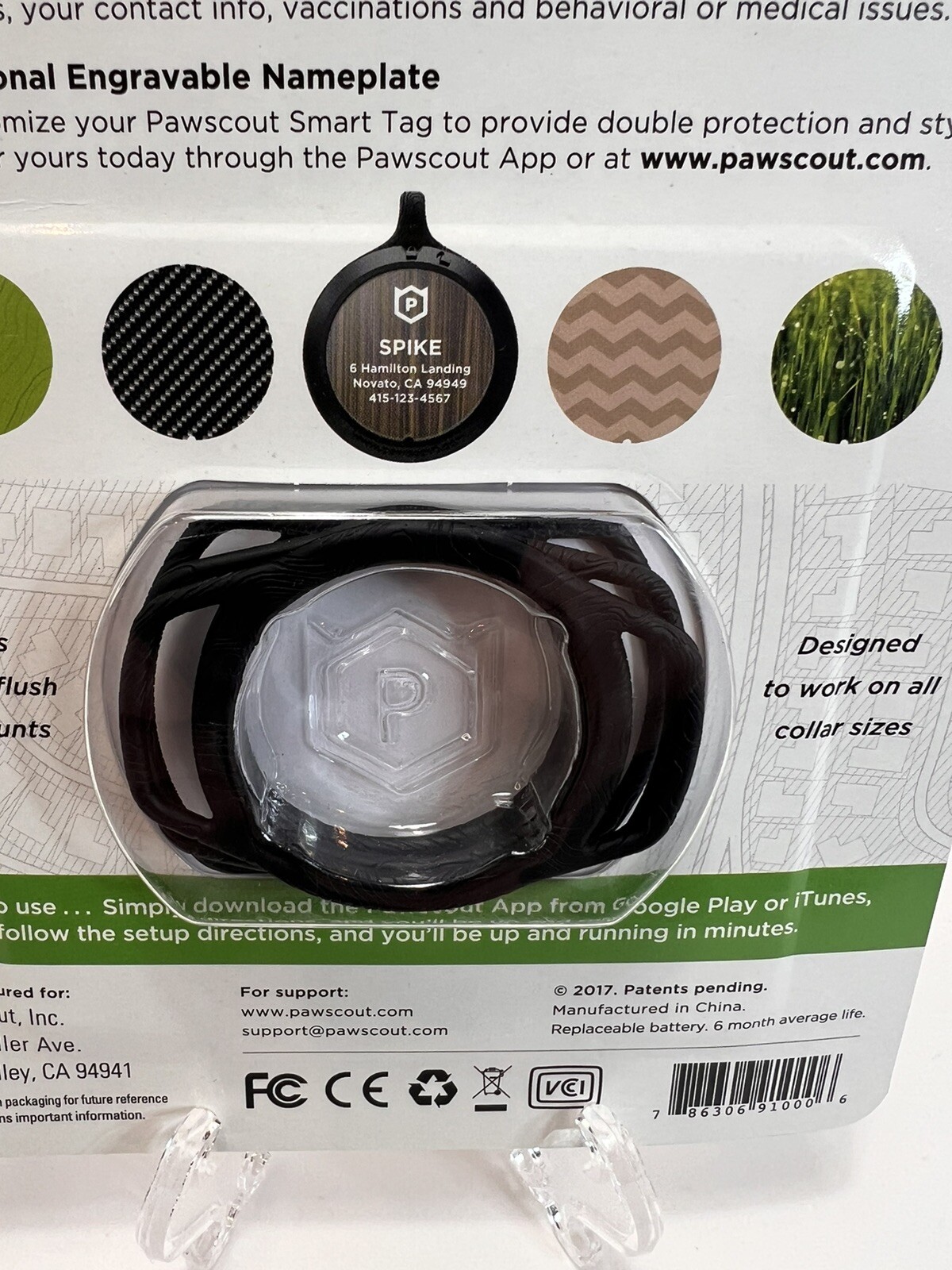 Pawscout The Smarter Pet Tag Community Pet Finder & Alerts Bluetooth Black NEW
