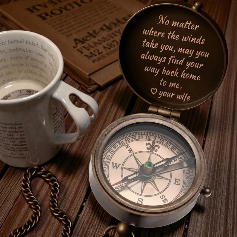 Personalized Engraved Compass Gift: Custom Working Vintage Antique Brass Pocket