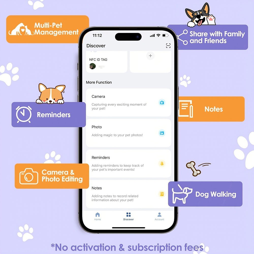 Smart Pet Anti-Lost Tag NFC Enabled QR Code ID Tag for Dogs Cats No Subscription