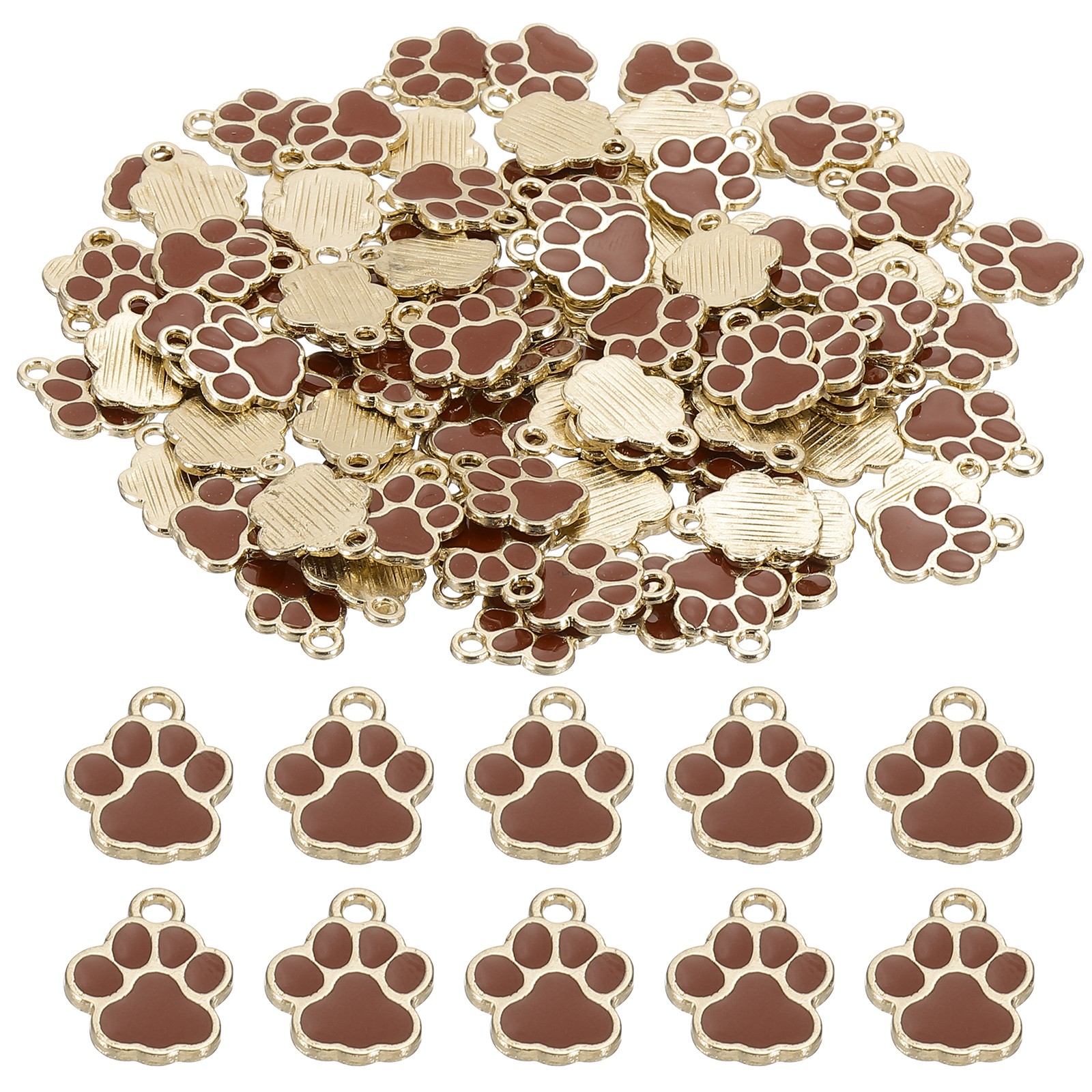 Enamel Paw Print Charm, 100Pcs Alloy Enamel Pendants , Coffee/gold
