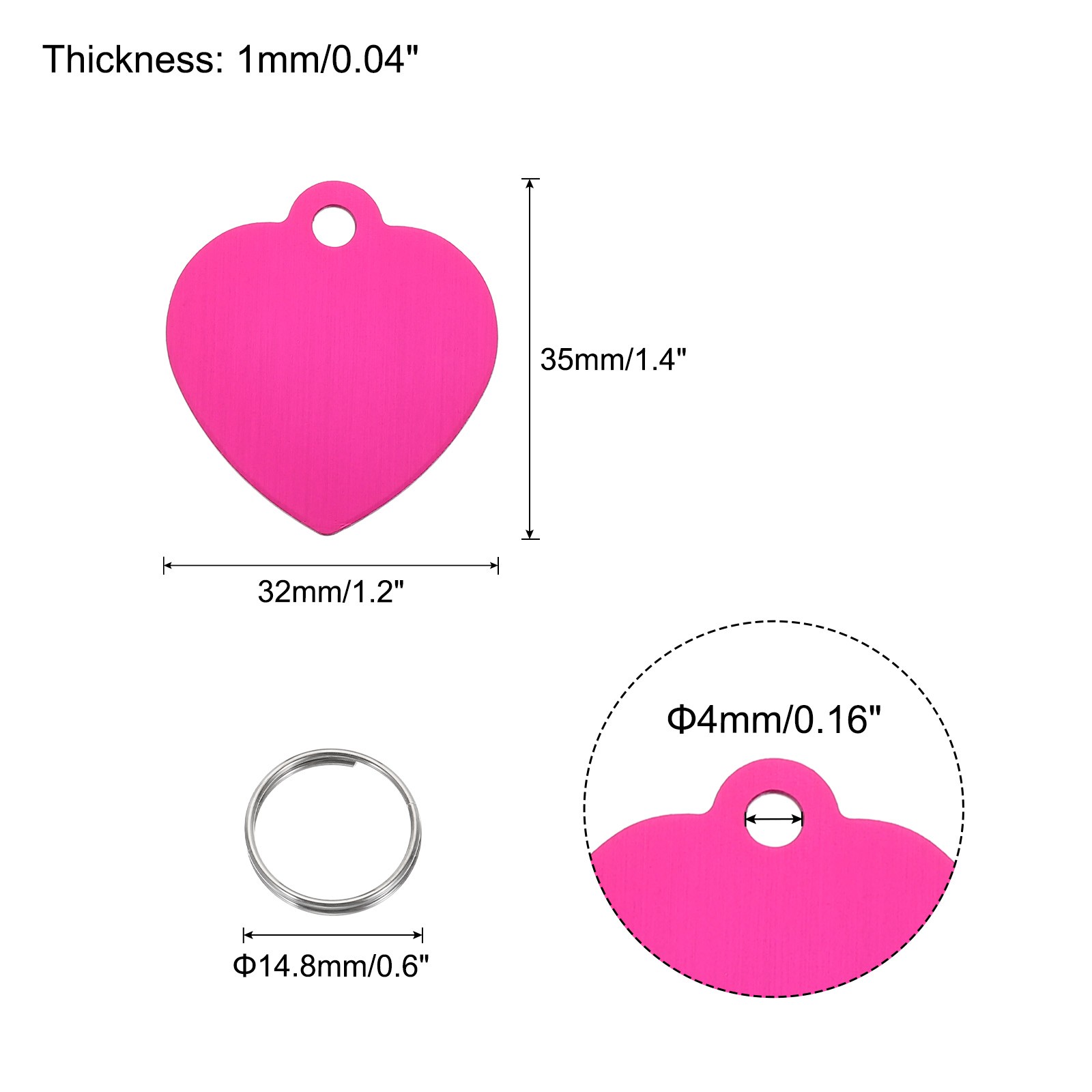 Pet ID Tags, Engraving Tags, Heart-Shape Dog ID Tag, Rose Red Blank Tags, 20pcs