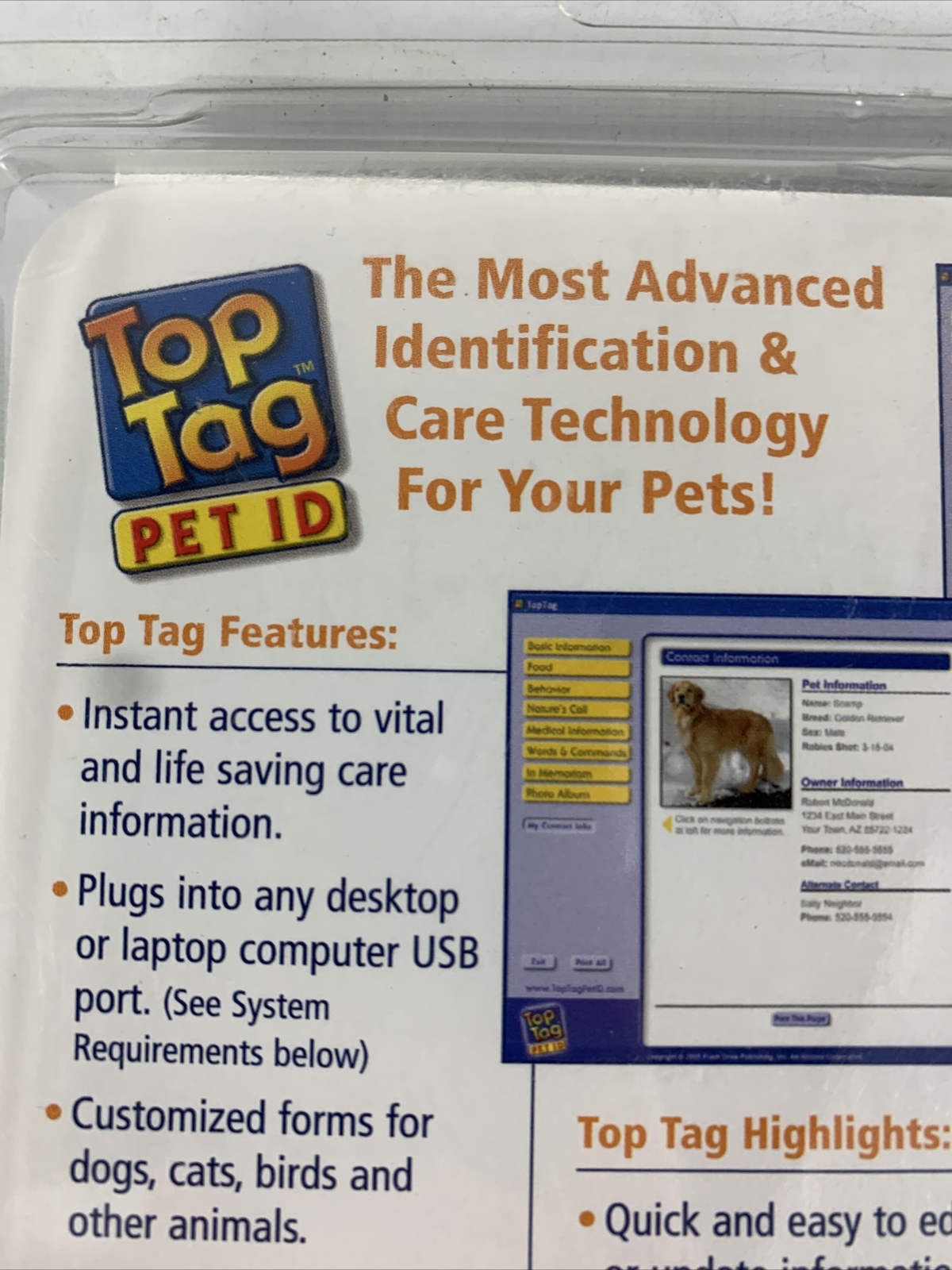 Top Tag Complete-Care Pet ID Tag. New