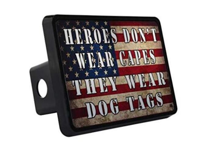 USA Flag Trailer Hitch Cover Plug US Patriotic Heroes Wear Dog Tags Military