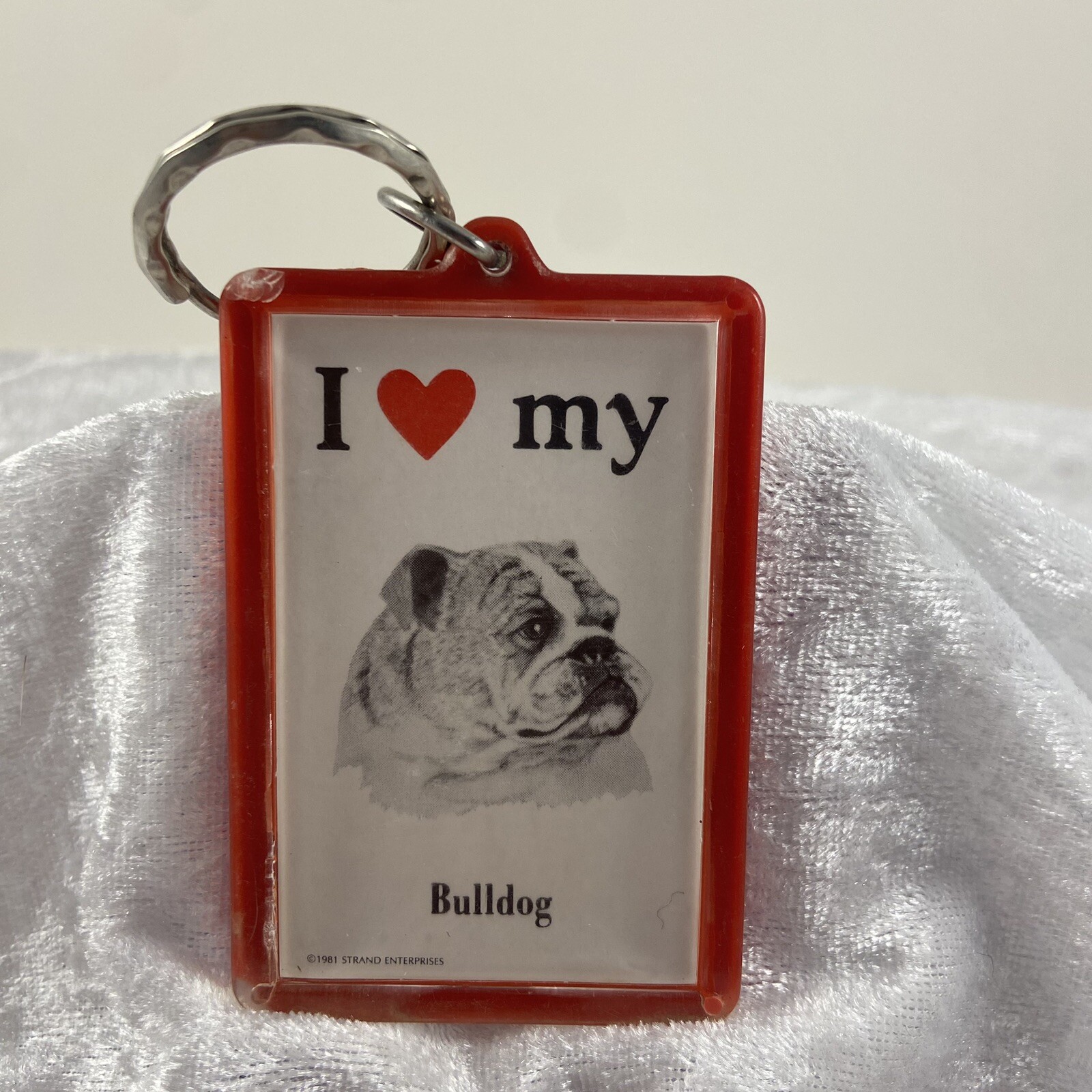 Vintage 1981 I Love My Bulldog Acrylic Keychain -RARE