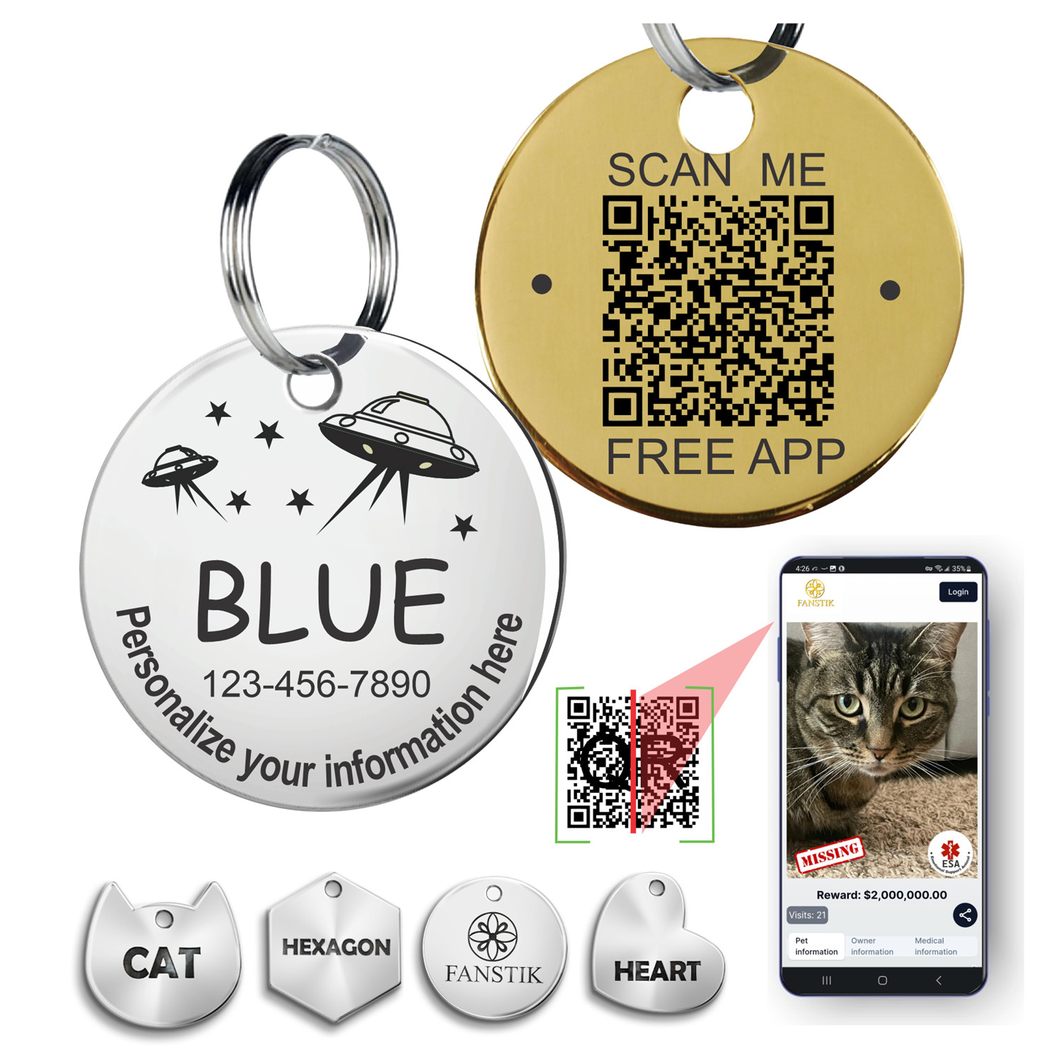 Personalized QR Code Pet Id Tag Made in USA – Custom Tag & Web App. Illustration