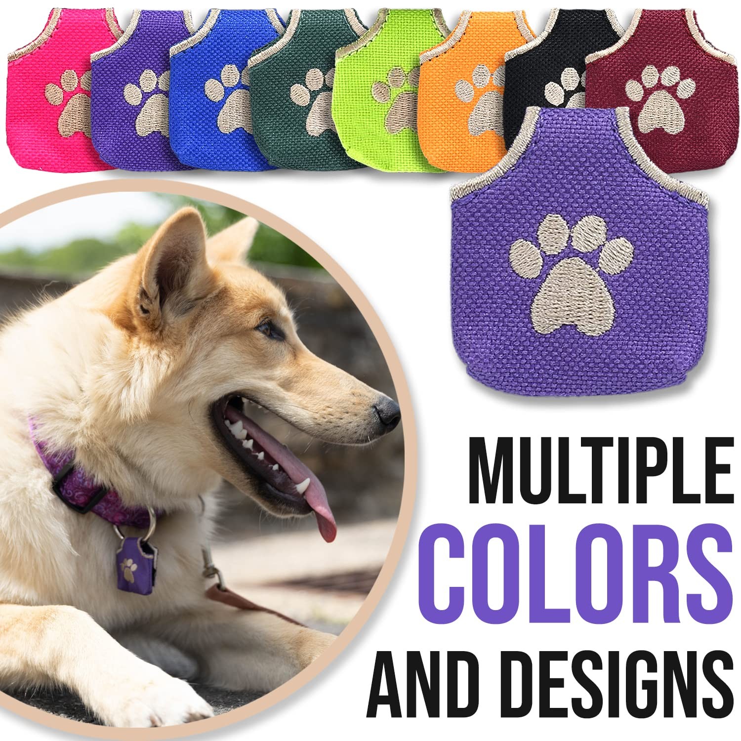Dog Tag Silencer Purple Pawprint – Quiet Pet ID Cover, Fits 4 Tags, Durable N…