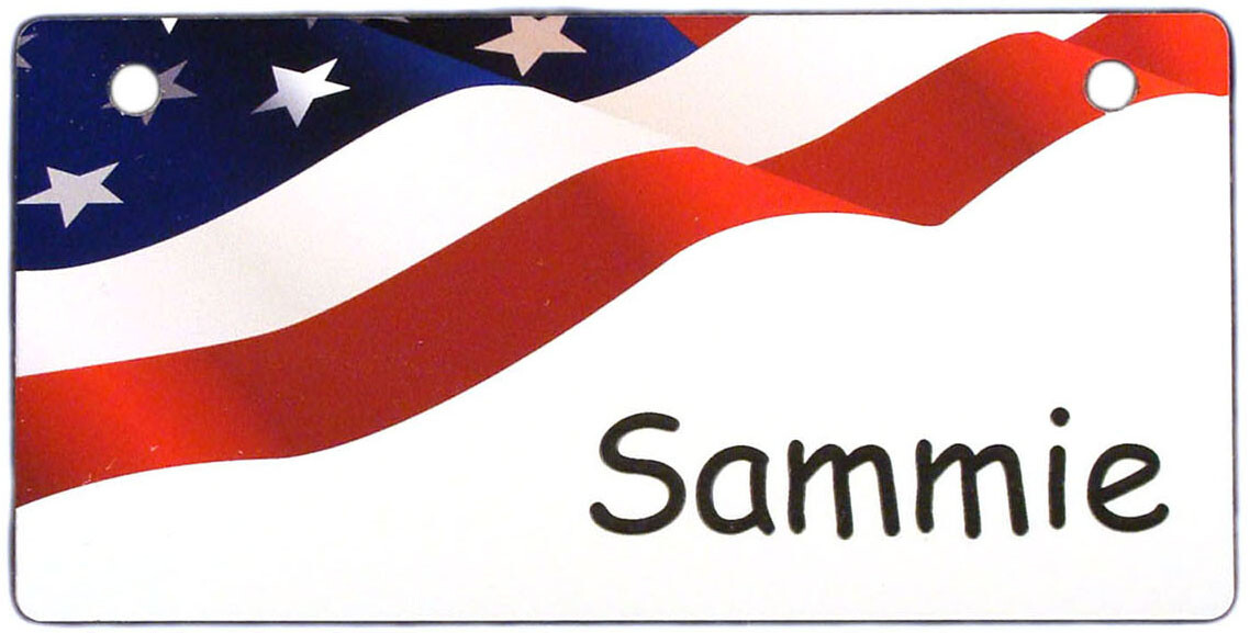 Waving USA Flag Design Personalized 5″ x 2.5″ Dog Crate Tag FREE SHIPPING