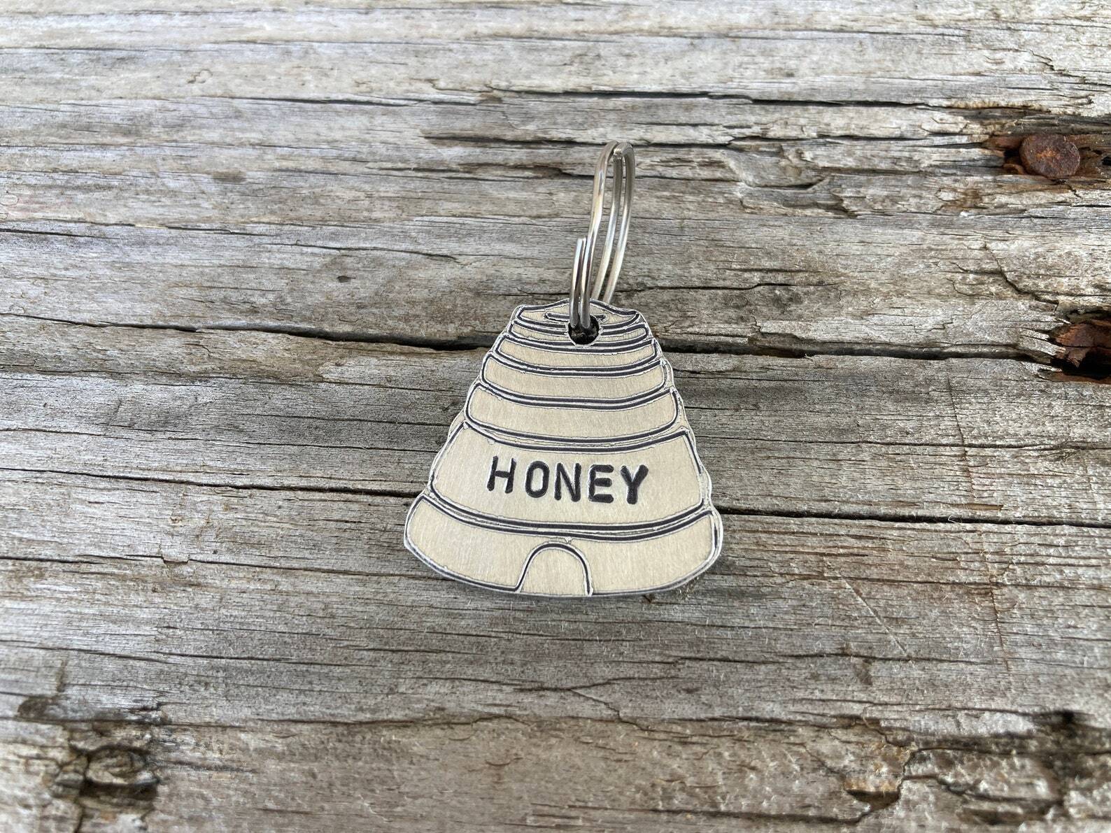 Pet ID Tag, Honey Bee Hive, Personalized By Hand Pet Dog ID Name Tag Custom Tag
