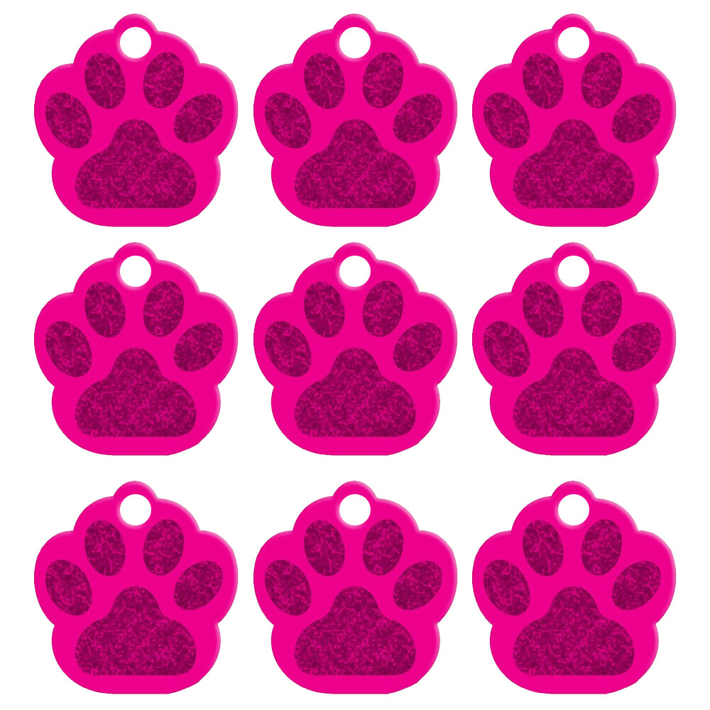 100pcs Wholesale Bulk Glitter Paw Dog Tags ALUMINUM Pet Puppy ID Tag 9 Colors
